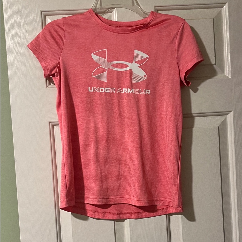 Under Armour Girls Coral Pink Short Sleeve Logo Tee